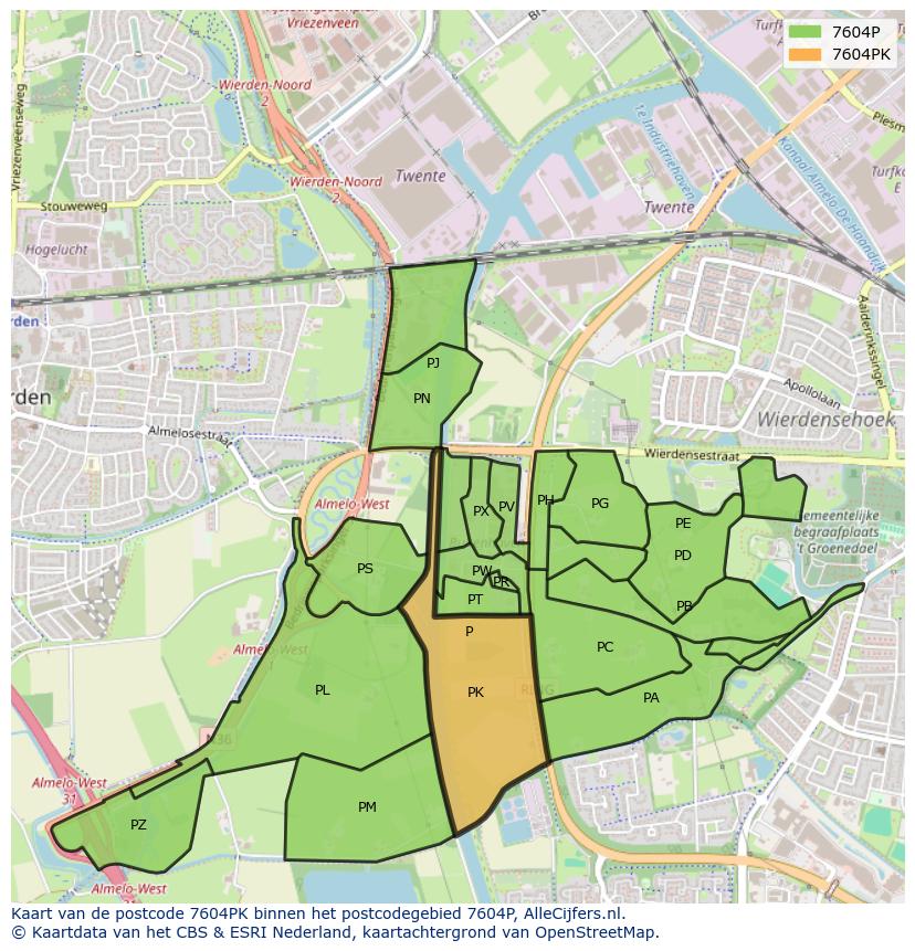 Afbeelding van het postcodegebied 7604 PK op de kaart.