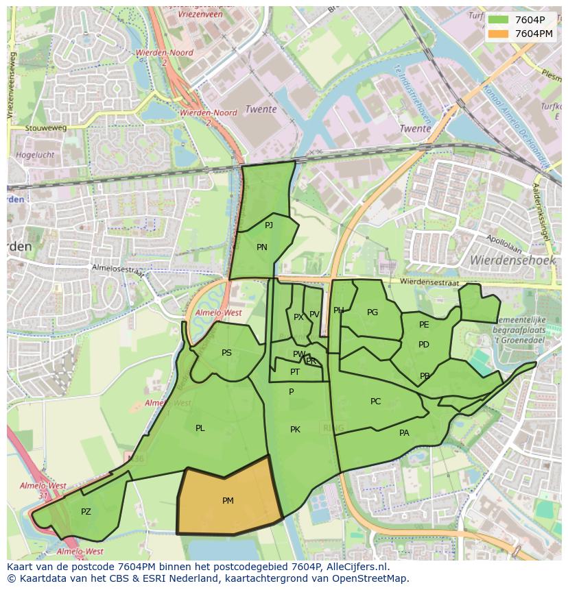 Afbeelding van het postcodegebied 7604 PM op de kaart.