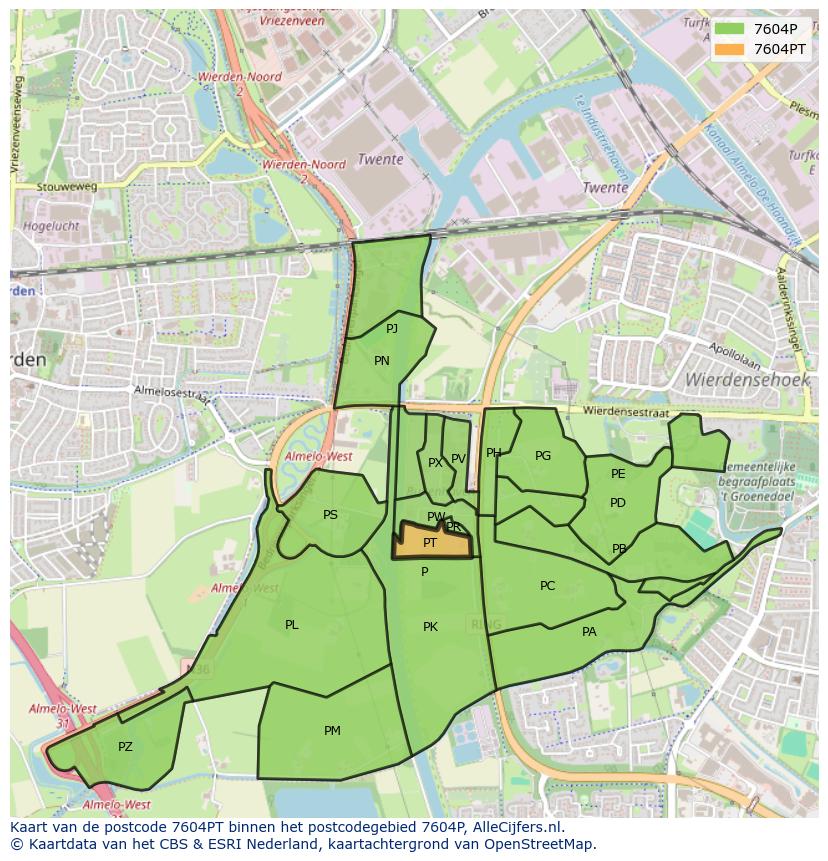 Afbeelding van het postcodegebied 7604 PT op de kaart.