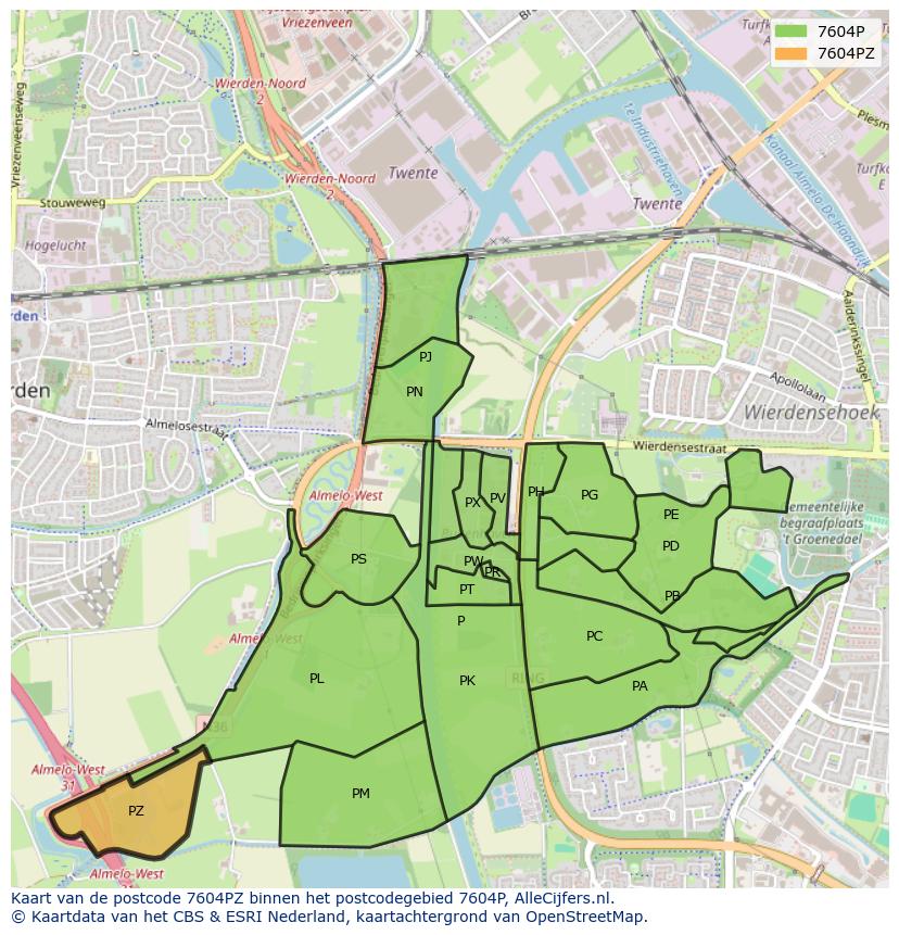 Afbeelding van het postcodegebied 7604 PZ op de kaart.