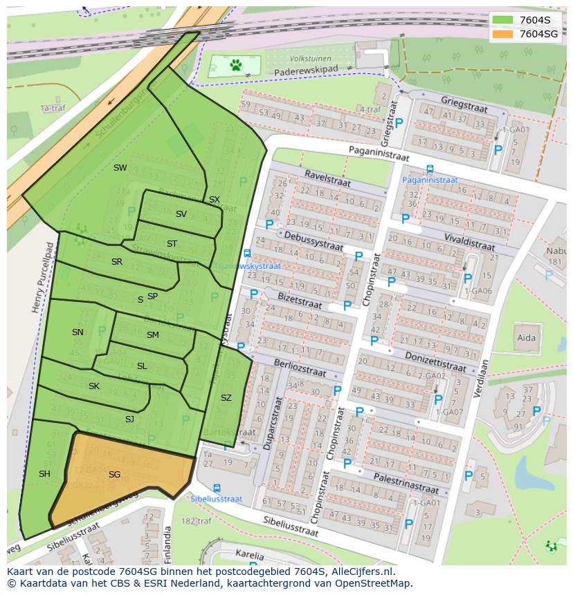 Afbeelding van het postcodegebied 7604 SG op de kaart.