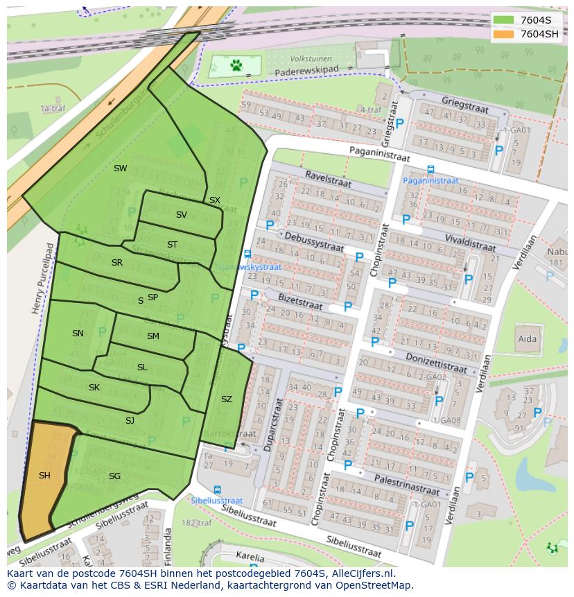 Afbeelding van het postcodegebied 7604 SH op de kaart.