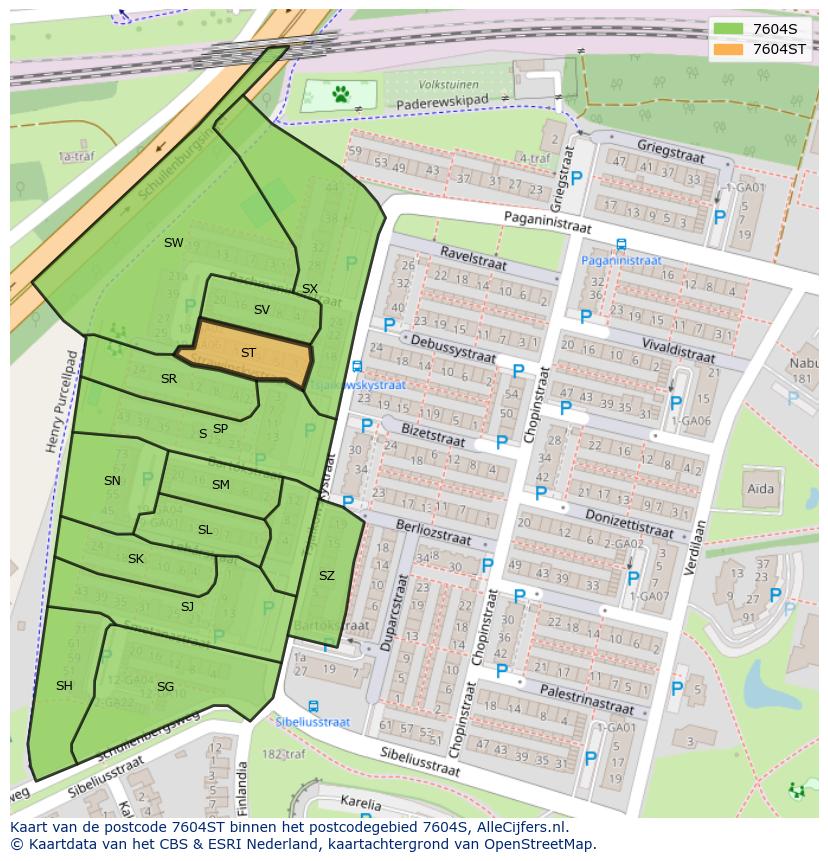 Afbeelding van het postcodegebied 7604 ST op de kaart.