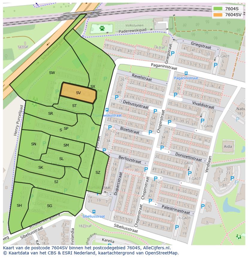 Afbeelding van het postcodegebied 7604 SV op de kaart.