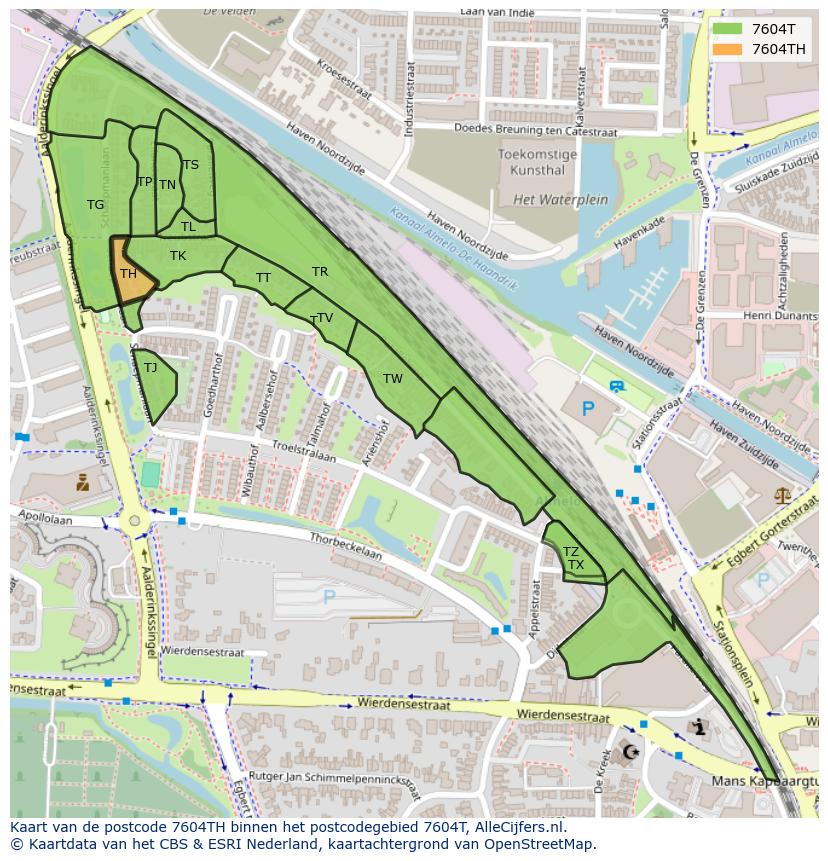 Afbeelding van het postcodegebied 7604 TH op de kaart.