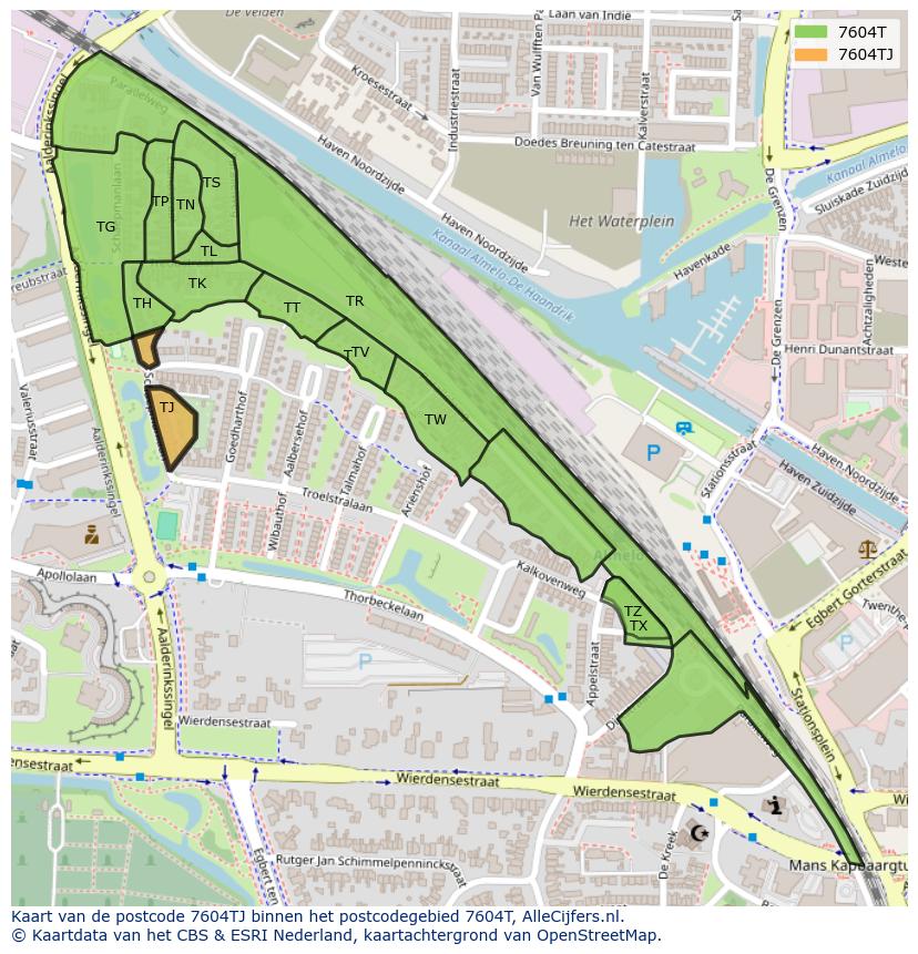 Afbeelding van het postcodegebied 7604 TJ op de kaart.