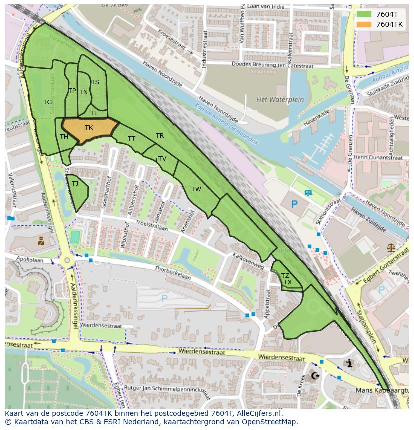 Afbeelding van het postcodegebied 7604 TK op de kaart.