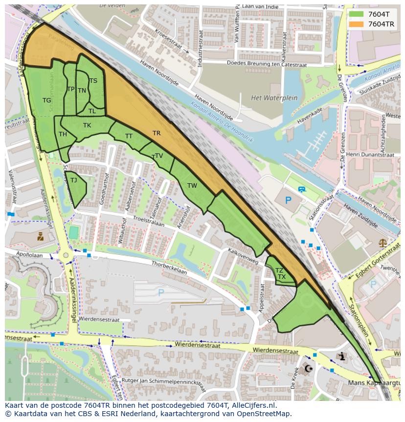 Afbeelding van het postcodegebied 7604 TR op de kaart.