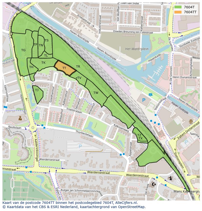 Afbeelding van het postcodegebied 7604 TT op de kaart.