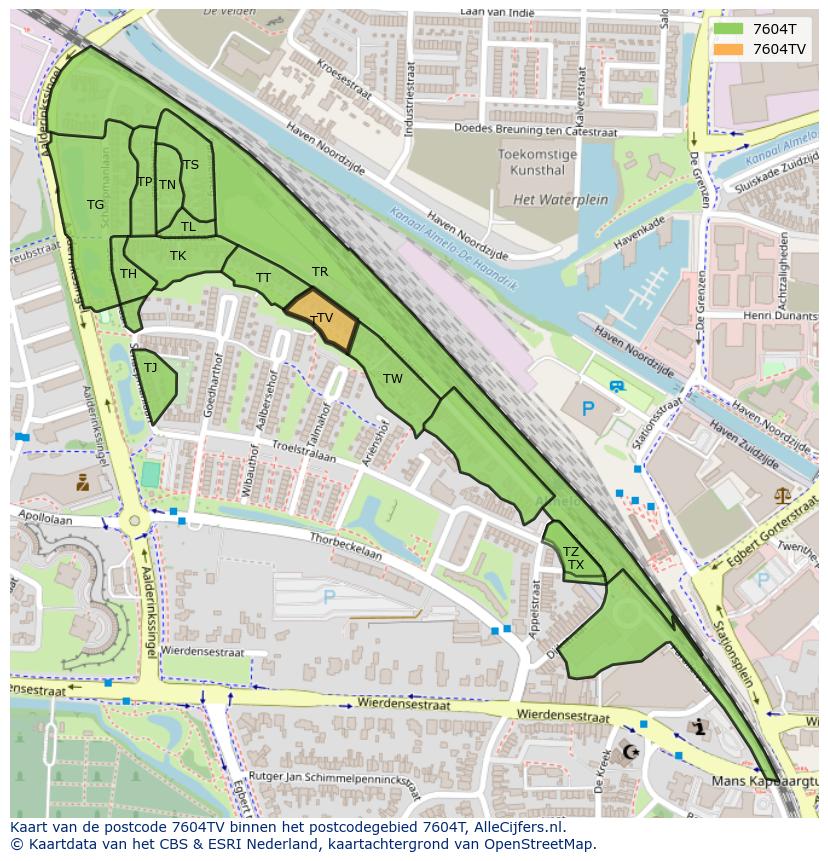 Afbeelding van het postcodegebied 7604 TV op de kaart.