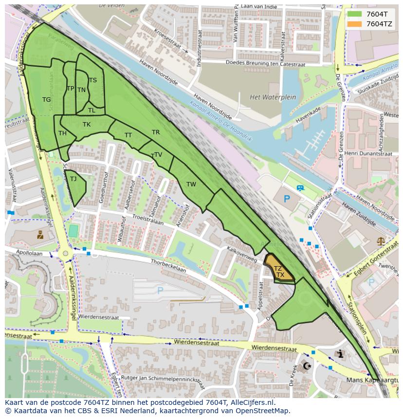 Afbeelding van het postcodegebied 7604 TZ op de kaart.