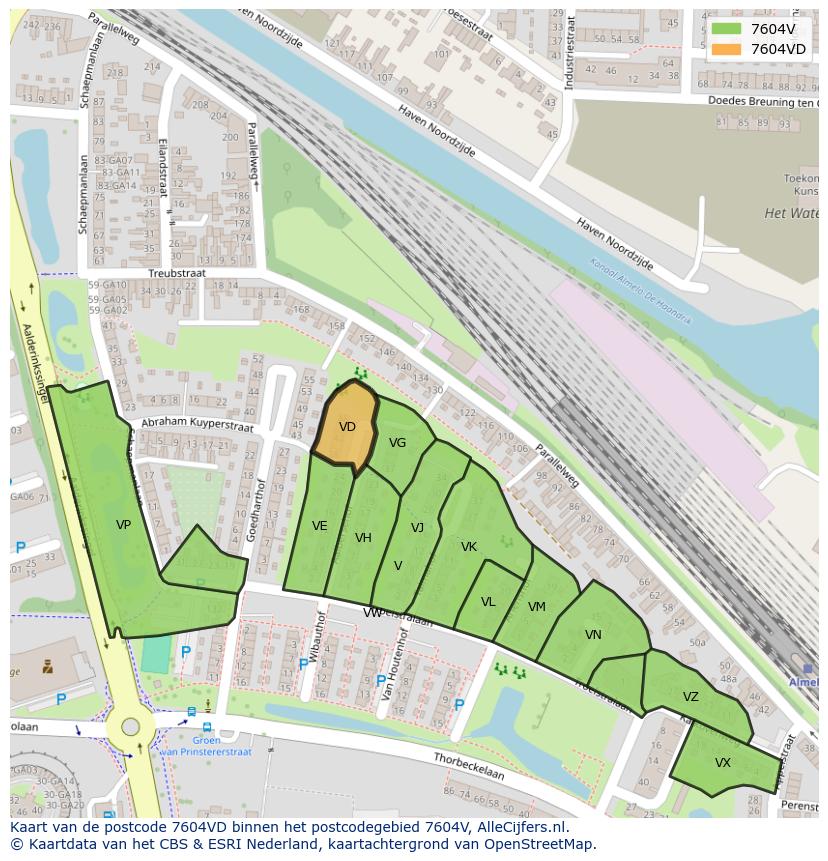 Afbeelding van het postcodegebied 7604 VD op de kaart.