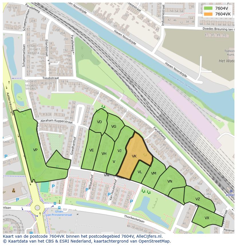 Afbeelding van het postcodegebied 7604 VK op de kaart.