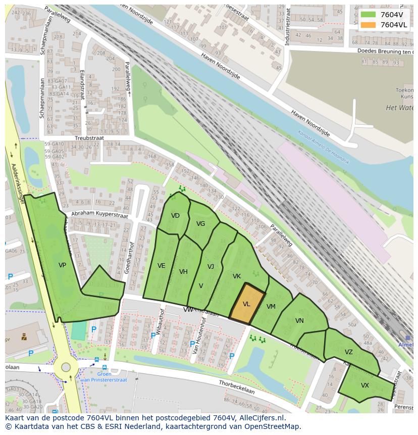 Afbeelding van het postcodegebied 7604 VL op de kaart.