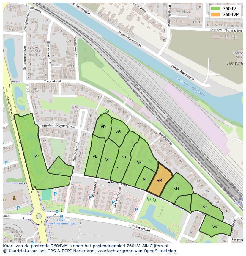 Afbeelding van het postcodegebied 7604 VM op de kaart.