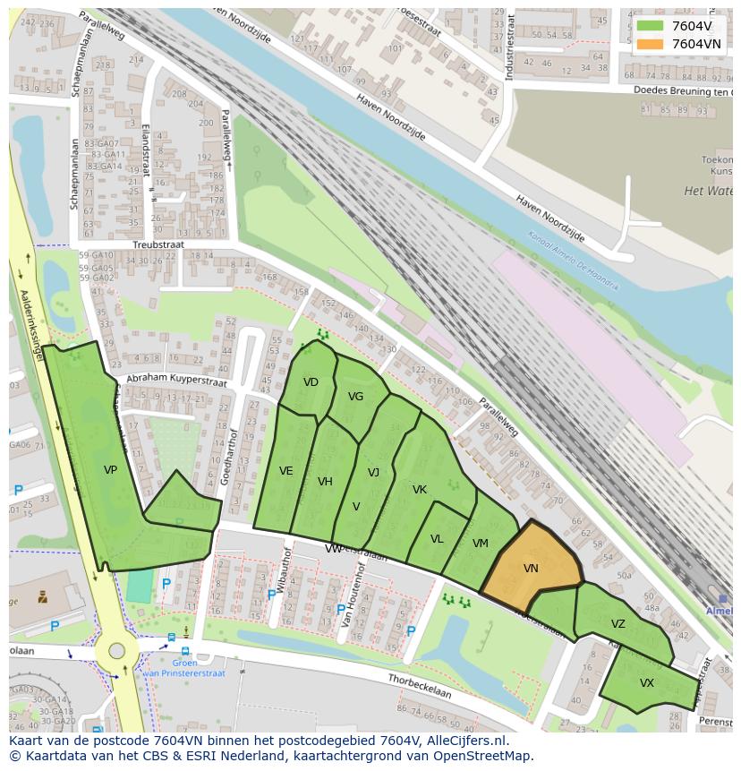 Afbeelding van het postcodegebied 7604 VN op de kaart.