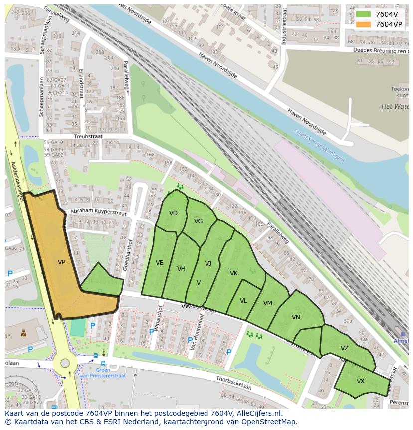 Afbeelding van het postcodegebied 7604 VP op de kaart.