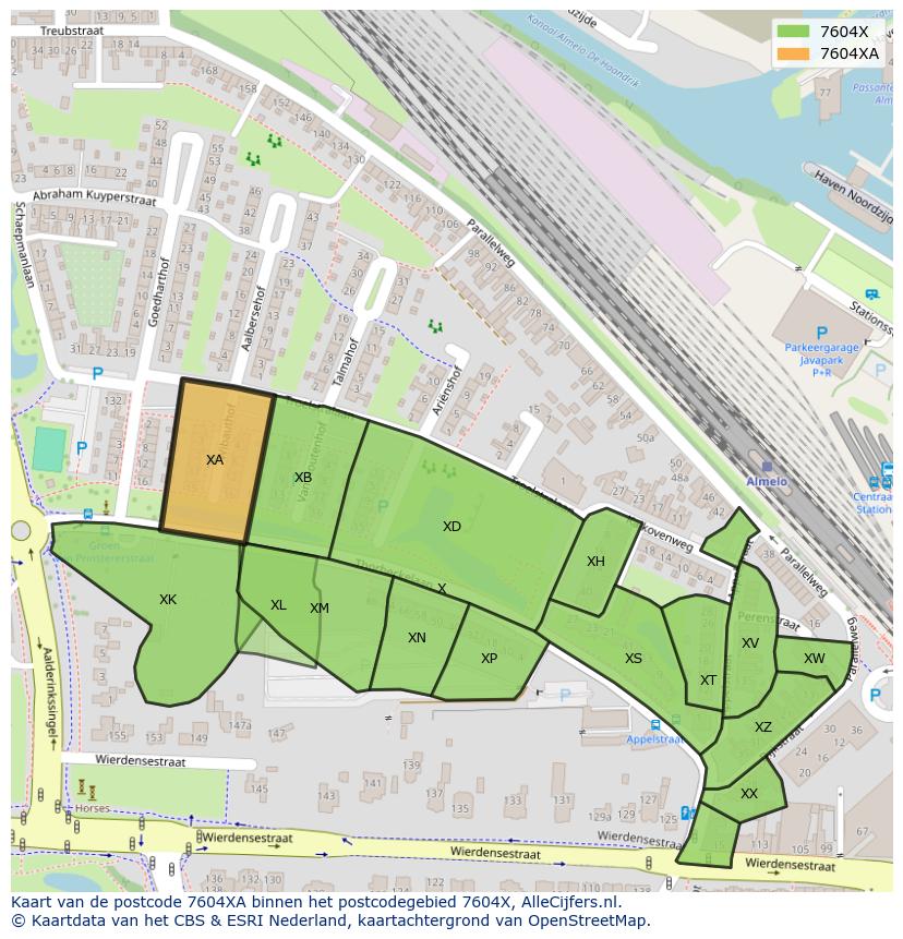 Afbeelding van het postcodegebied 7604 XA op de kaart.