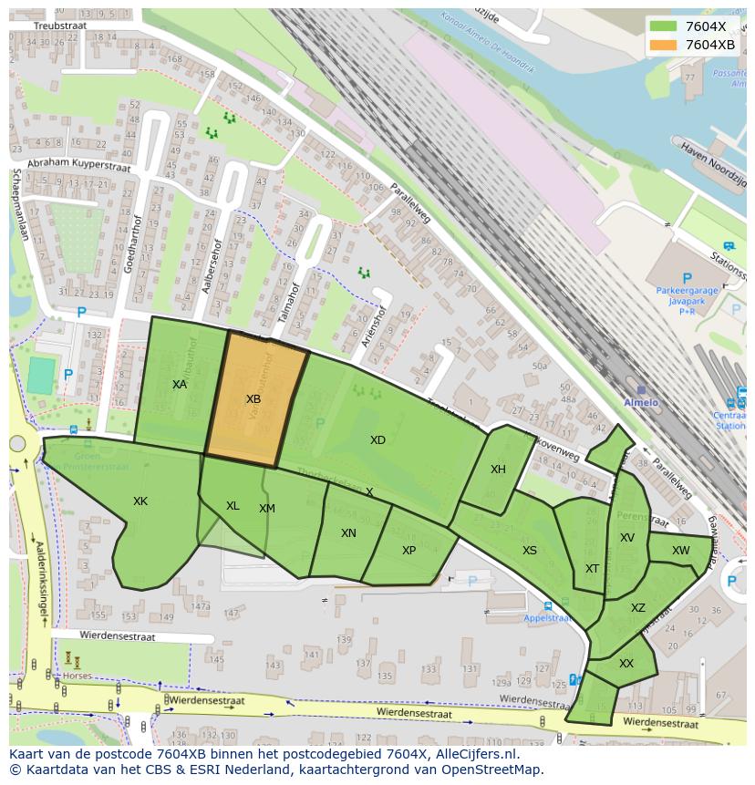 Afbeelding van het postcodegebied 7604 XB op de kaart.