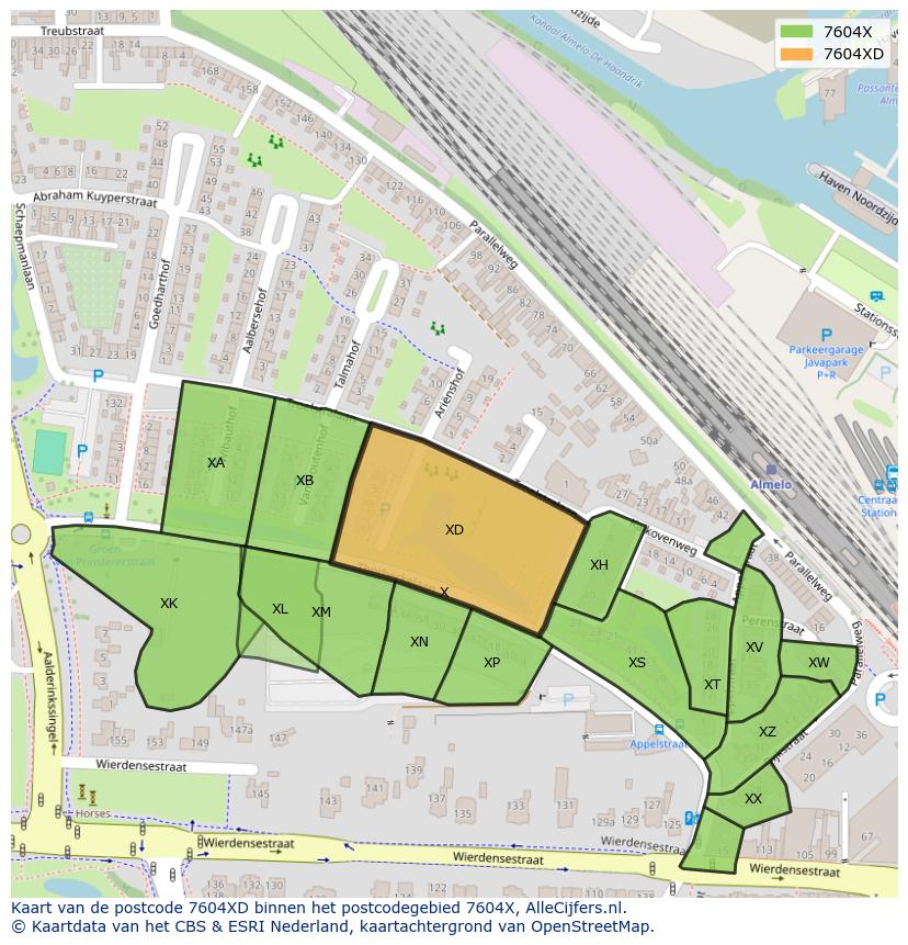 Afbeelding van het postcodegebied 7604 XD op de kaart.