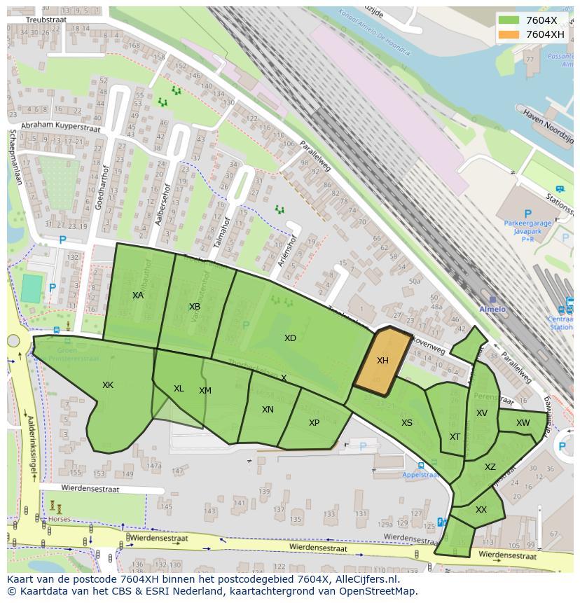 Afbeelding van het postcodegebied 7604 XH op de kaart.