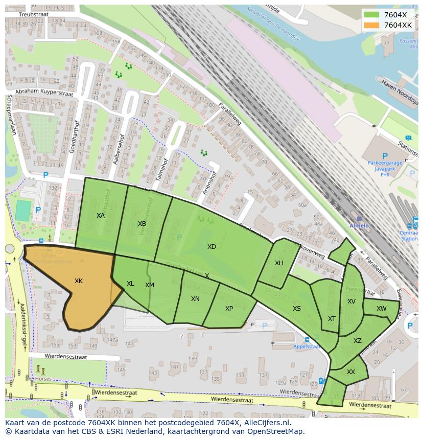 Afbeelding van het postcodegebied 7604 XK op de kaart.