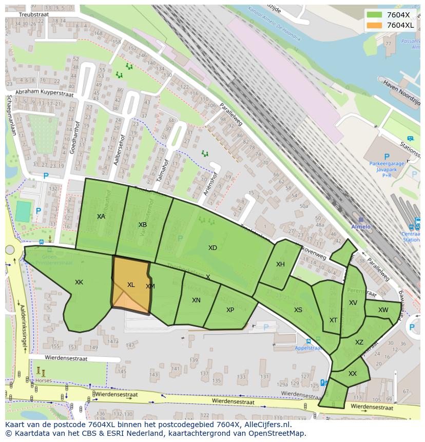 Afbeelding van het postcodegebied 7604 XL op de kaart.
