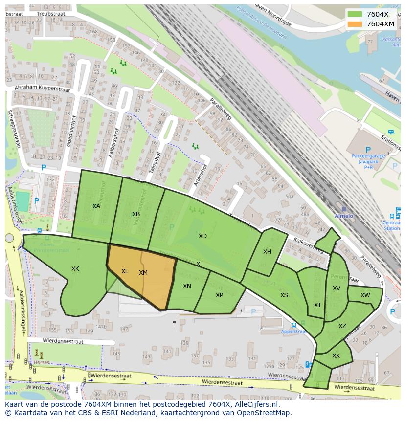 Afbeelding van het postcodegebied 7604 XM op de kaart.
