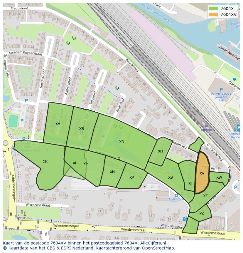Afbeelding van het postcodegebied 7604 XV op de kaart.