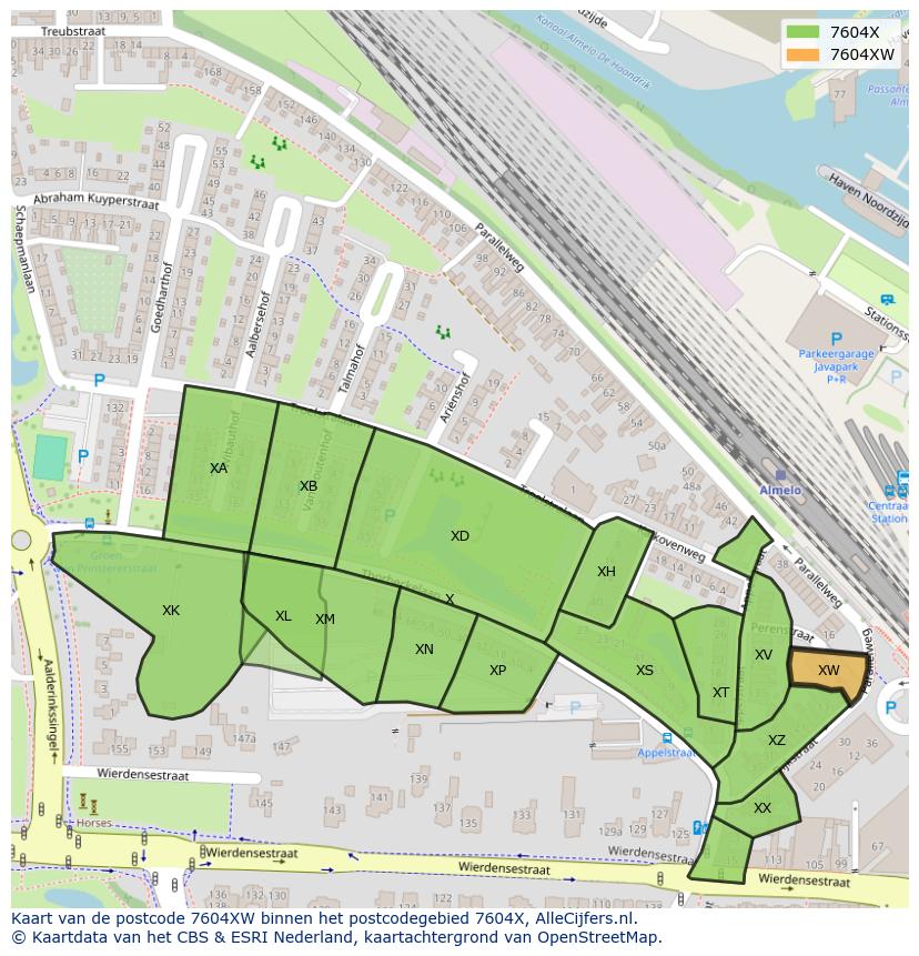 Afbeelding van het postcodegebied 7604 XW op de kaart.