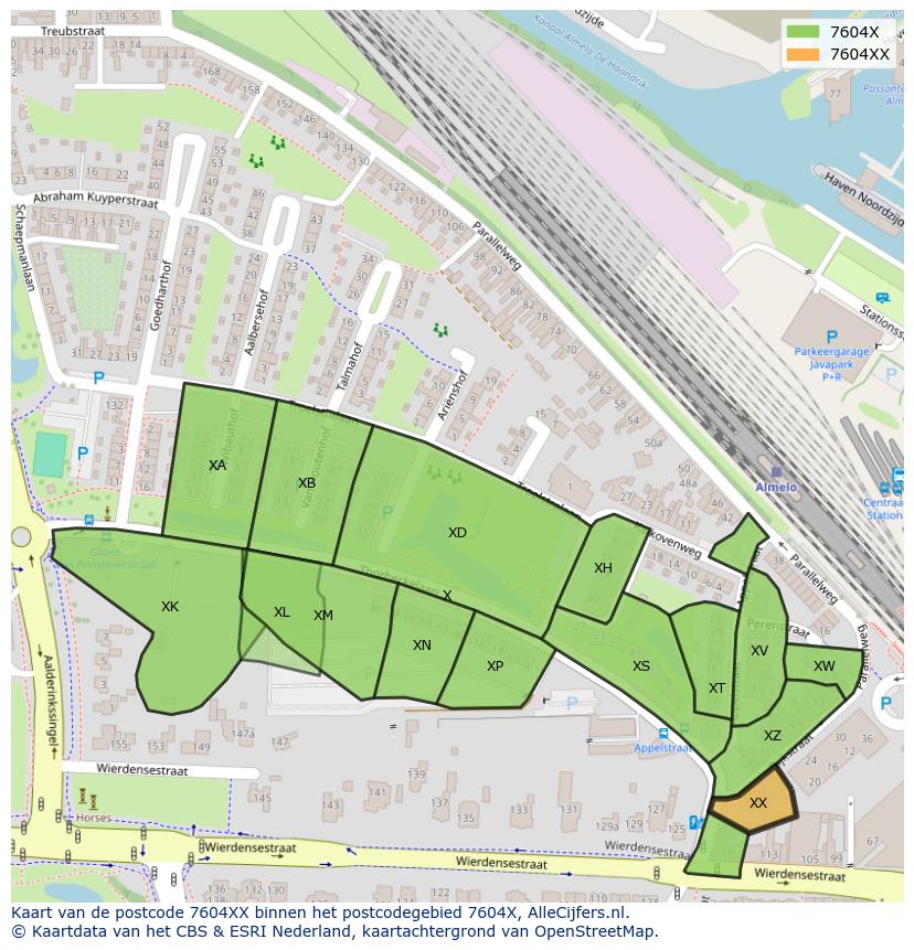 Afbeelding van het postcodegebied 7604 XX op de kaart.