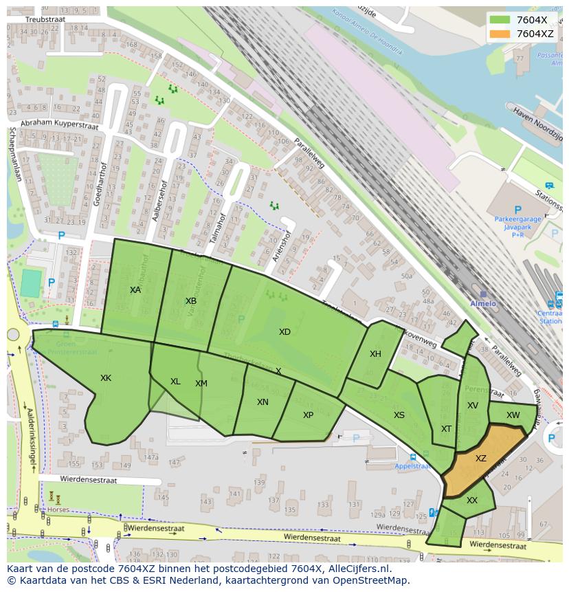 Afbeelding van het postcodegebied 7604 XZ op de kaart.