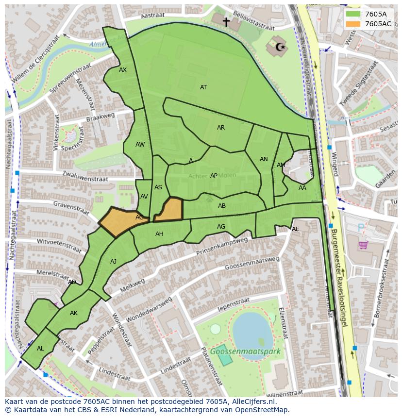 Afbeelding van het postcodegebied 7605 AC op de kaart.