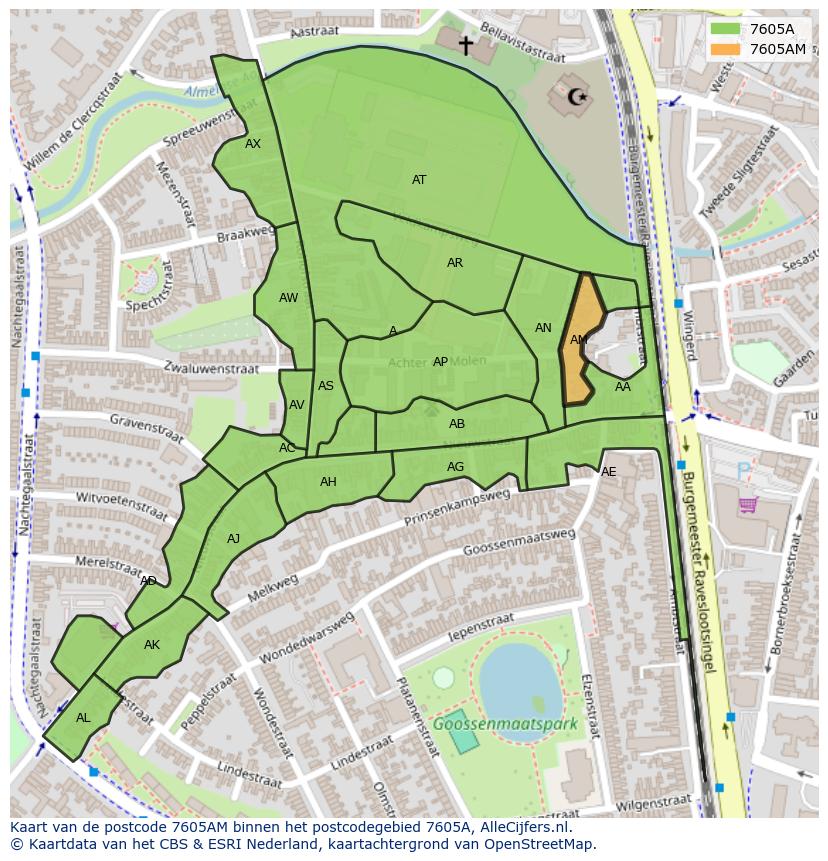 Afbeelding van het postcodegebied 7605 AM op de kaart.