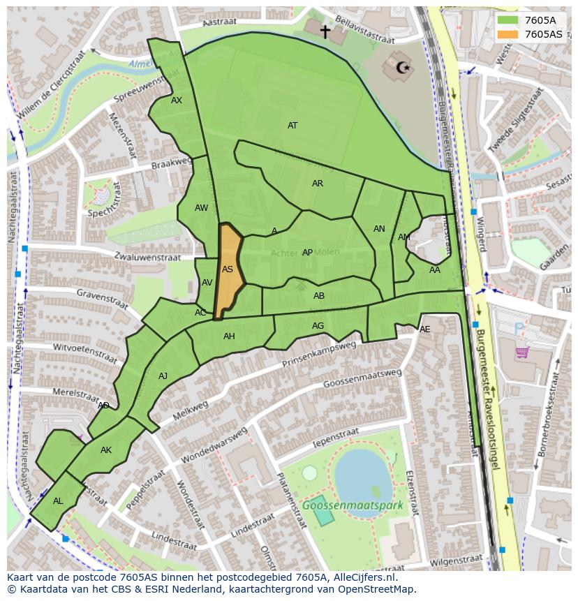 Afbeelding van het postcodegebied 7605 AS op de kaart.