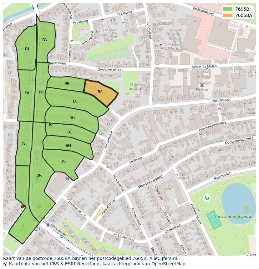 Afbeelding van het postcodegebied 7605 BA op de kaart.