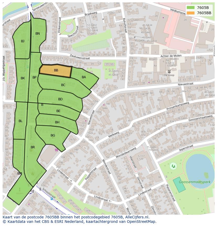Afbeelding van het postcodegebied 7605 BB op de kaart.