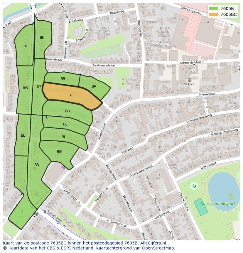 Afbeelding van het postcodegebied 7605 BC op de kaart.