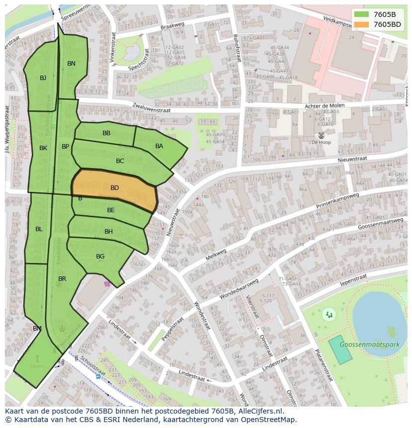Afbeelding van het postcodegebied 7605 BD op de kaart.