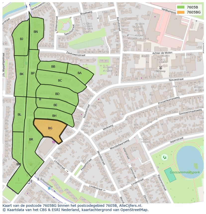 Afbeelding van het postcodegebied 7605 BG op de kaart.