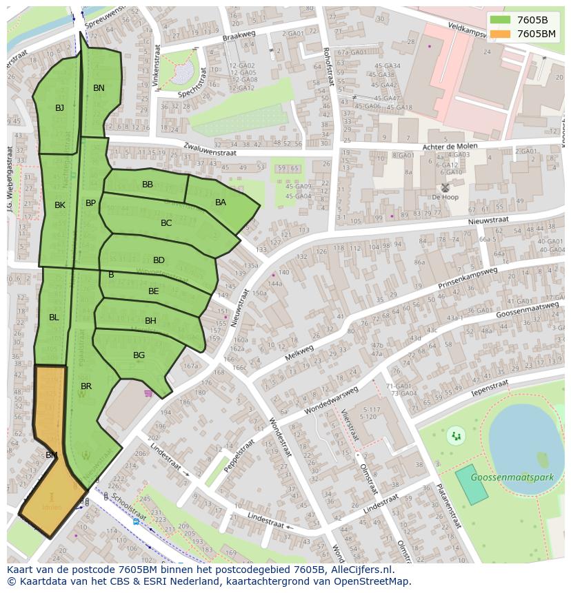 Afbeelding van het postcodegebied 7605 BM op de kaart.