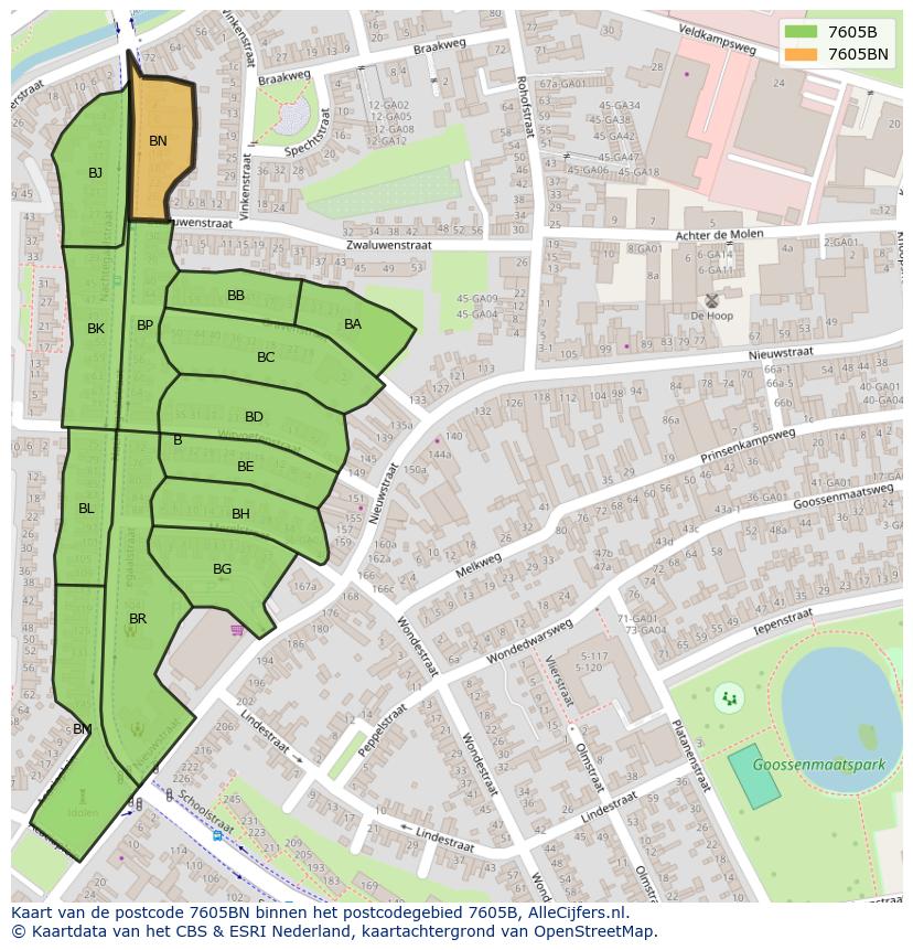 Afbeelding van het postcodegebied 7605 BN op de kaart.