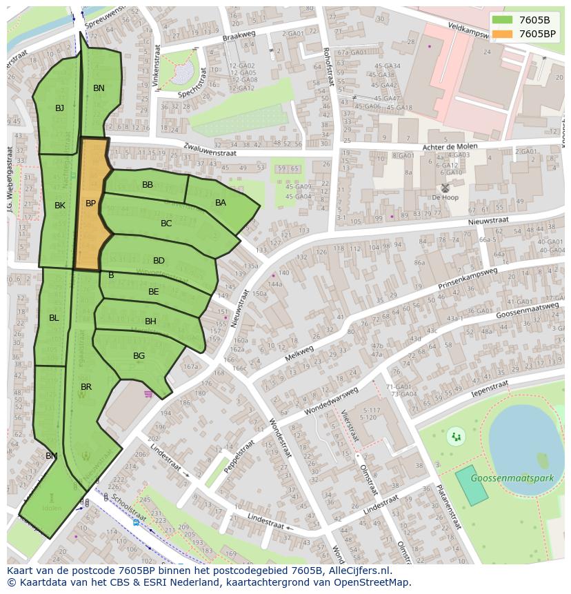 Afbeelding van het postcodegebied 7605 BP op de kaart.