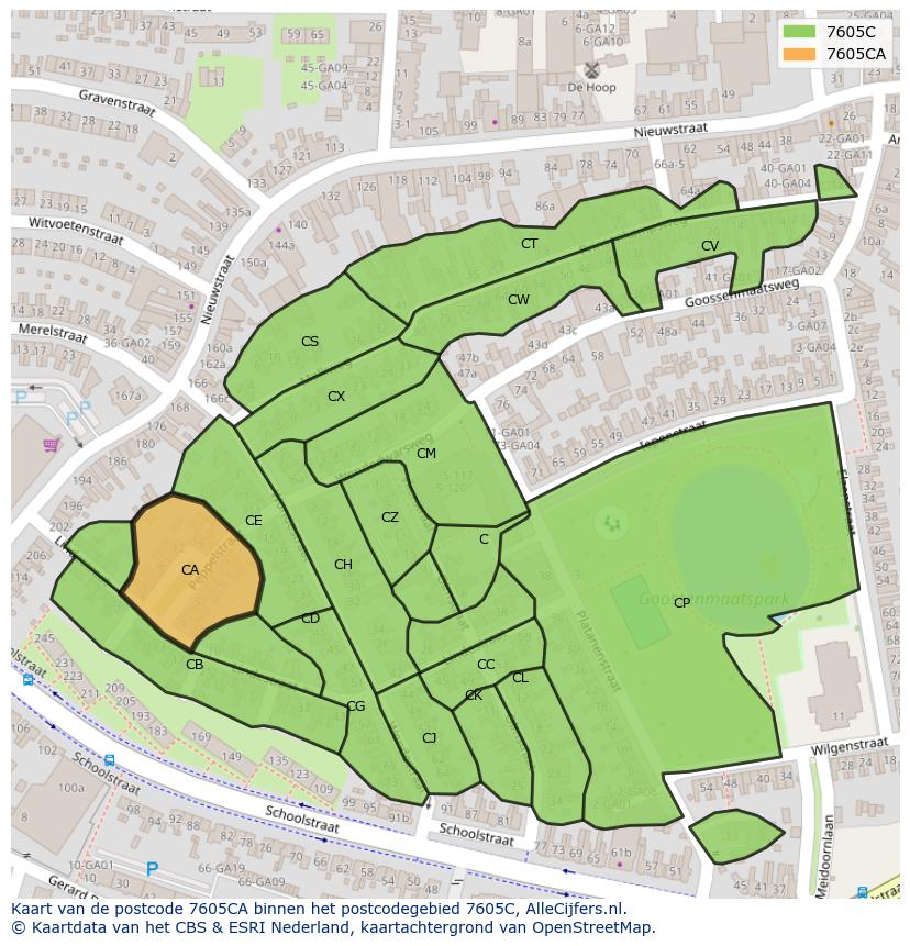 Afbeelding van het postcodegebied 7605 CA op de kaart.