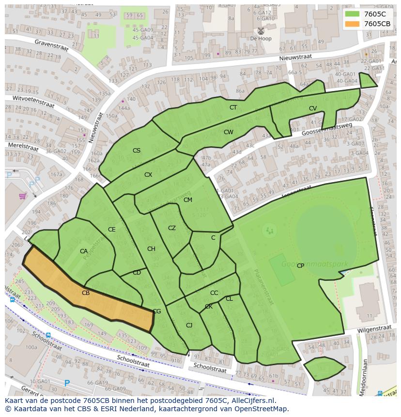 Afbeelding van het postcodegebied 7605 CB op de kaart.