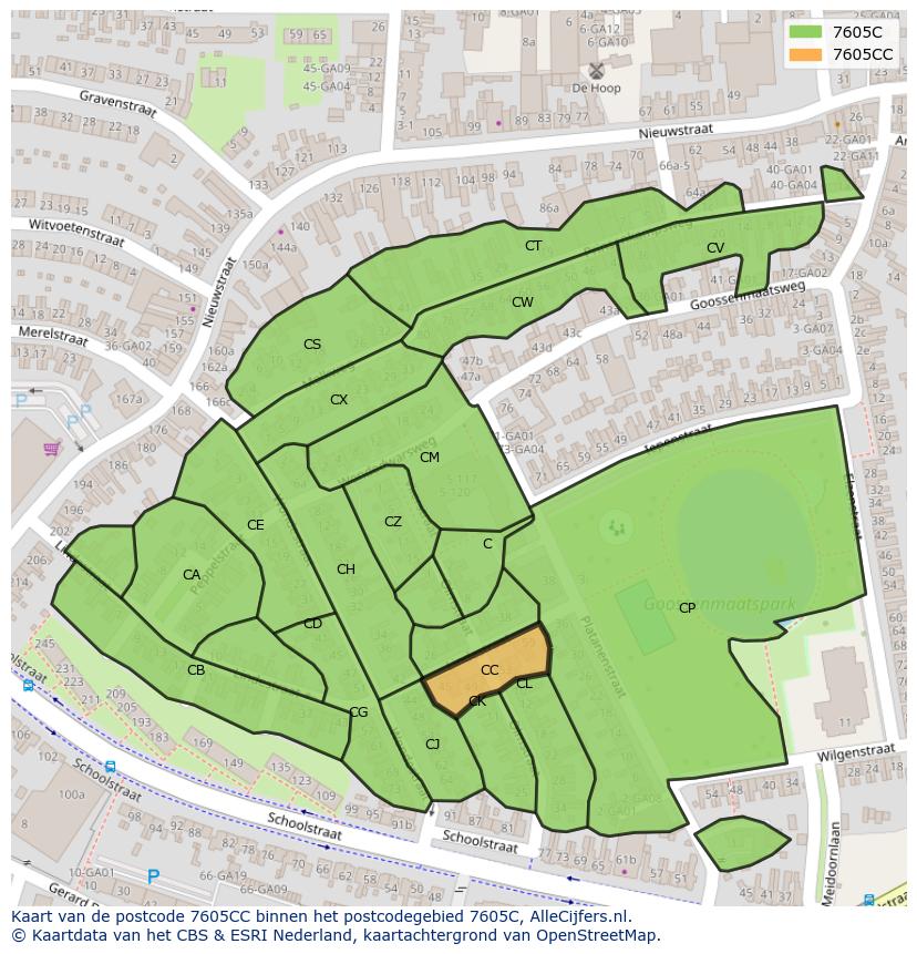 Afbeelding van het postcodegebied 7605 CC op de kaart.