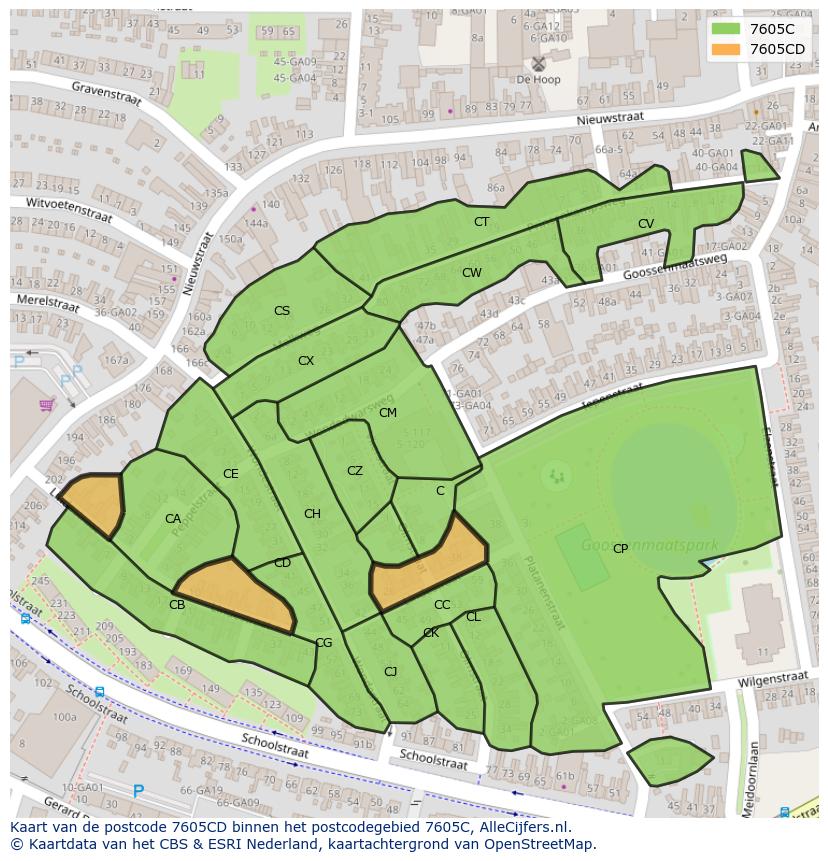 Afbeelding van het postcodegebied 7605 CD op de kaart.