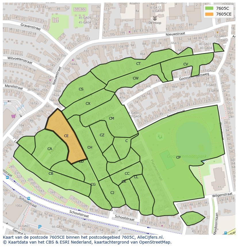 Afbeelding van het postcodegebied 7605 CE op de kaart.