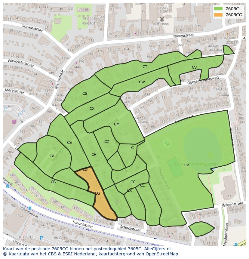 Afbeelding van het postcodegebied 7605 CG op de kaart.
