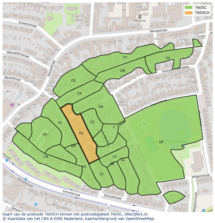 Afbeelding van het postcodegebied 7605 CH op de kaart.